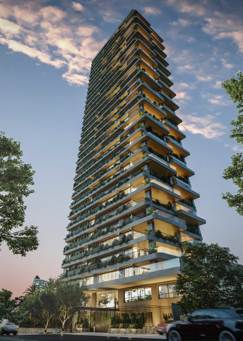 The 45-floor tower overlooks the Vaca Brava Park and offers luxury apartments available in 3-5-bedroom units, and a rooftop penthouse.