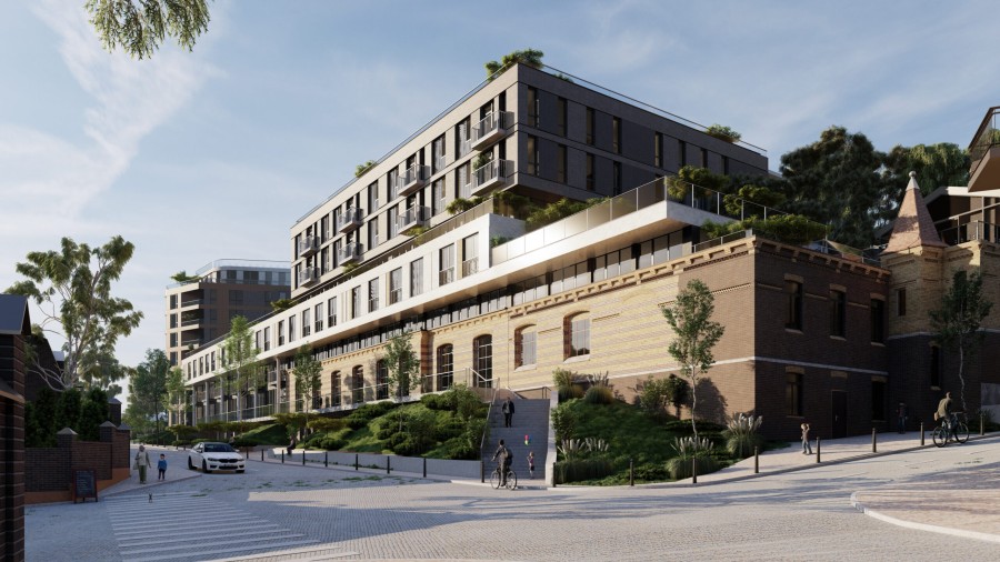 The hillside location of the Lviv construction site required a reliable water drainage and waterproofing solution for the below-grade concrete structures.