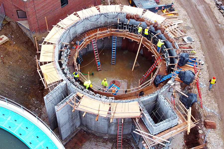 This perspective gives an idea of the massive dimensions of one of the Peirce Island treatment tanks that helps treat up to 6.1 million gallons of wastewater daily