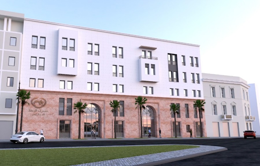 The new Benghazi headquarters of the Wahda Bank features five floors with offices and customer areas, and a basement floor for the bank safe and safety deposit boxes.